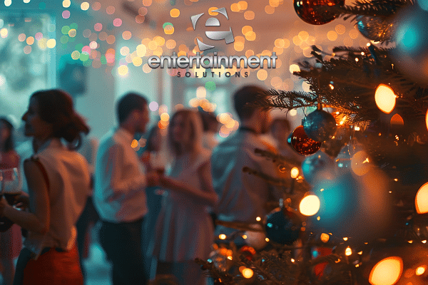 Interactive games at corporate holiday event with team members networking through gameplay