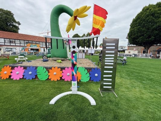 Corporate event games hire at an outdoor company event in Ireland: a Catch It reaction game and reaction ladder set up on the grass