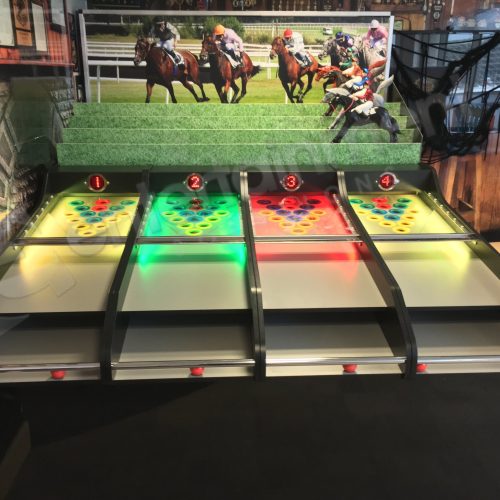 Four lane Kentucky Derby roll a ball game with illuminated lanes