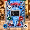 Bauble Blitz Christmas-dressed Batak Lite reaction wall with bauble targets and Santa and reindeer artwork, set up in a hotel lobby for a corporate Christmas party (concept artwork)