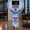 Sleigh the Clock Christmas stop-the-clock reaction game with icy blue snowflake, holly and candy cane artwork in an office (concept artwork)